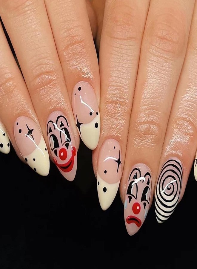 TBRZTR 24Pcs Press On False Nails Short, Fake Nails Almond Glue On Nails, False Nails With Glue, Square Press On Nails Art Manicure Decoration Fake Nails Acrylic Nails Cute Cartoon Nails for Women And Girls - Image 1
